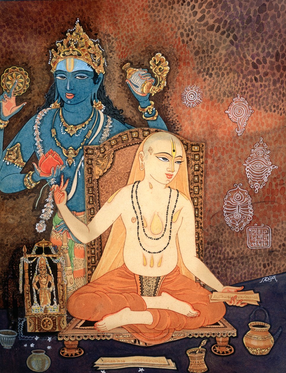 Hinduisk munk (färglitografi) av School Indian