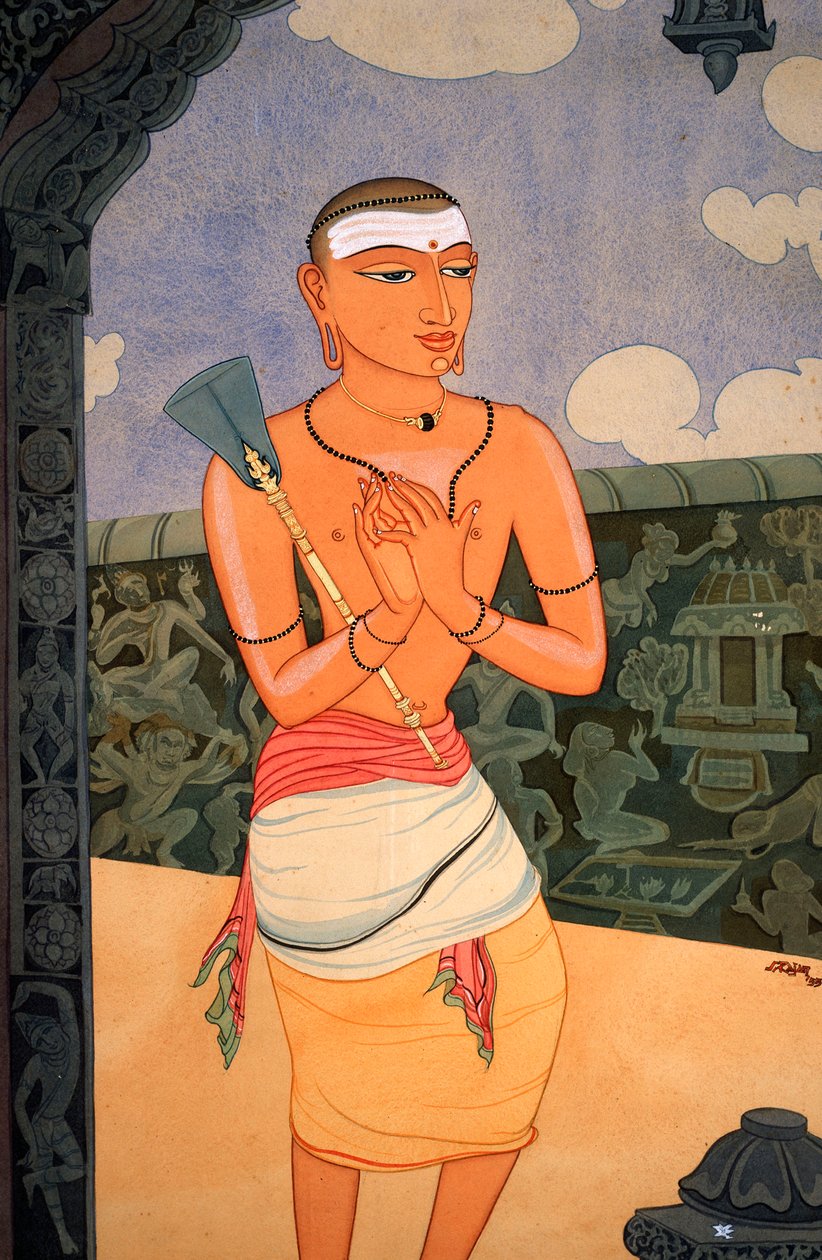 Hinduisk munk (akvarell på papper) av School Indian