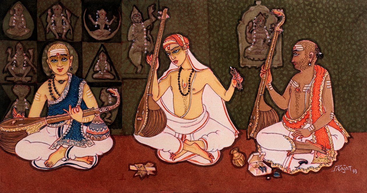 Hinduiska munkar (akvarell på papper) av School Indian