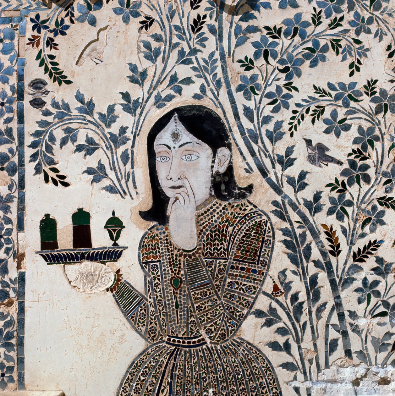 Inlägg dekorerad med en figur av tjänare, palats av Sawai Jai Singh II (1699-1744) av School Indian