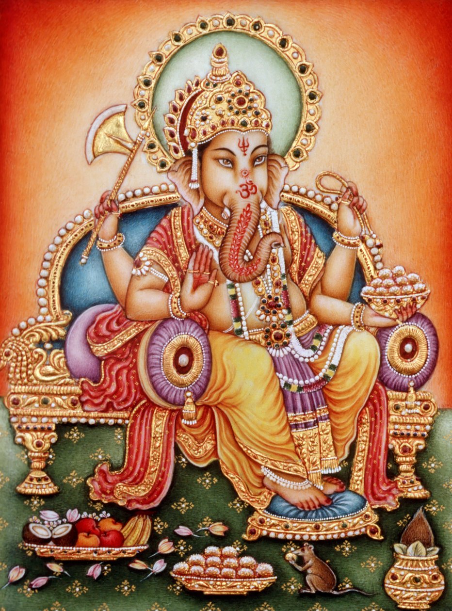 Lord Ganesh Ganpati miniatyrmålning på elfenben av School Indian