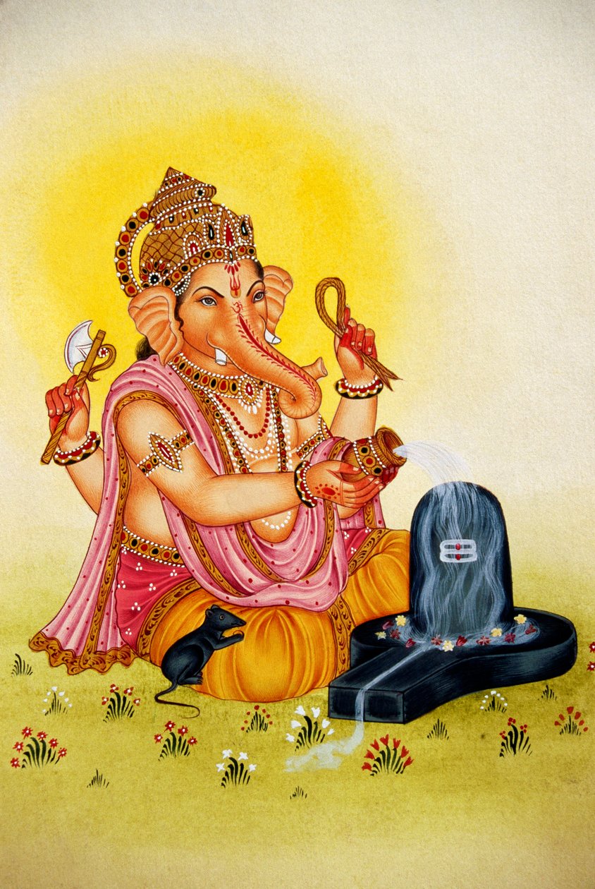 Lord Ganesh Ganpati Miniatyrmålning på papper av School Indian
