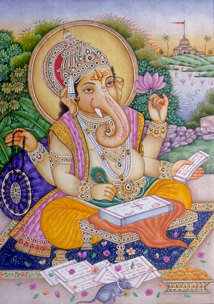 Lord Ganesh Ganpati Miniatyrmålning på papper av School Indian