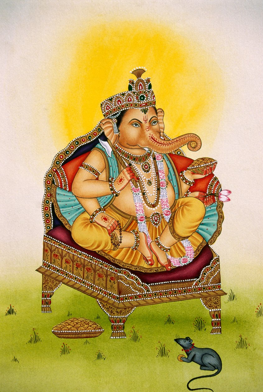Lord Ganesh Ganpati Miniatyrmålning på papper av School Indian