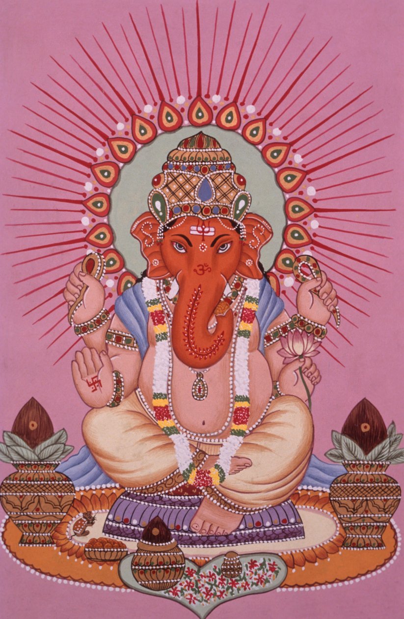Lord Ganesh Ganpati Miniatyrmålning på papper av School Indian