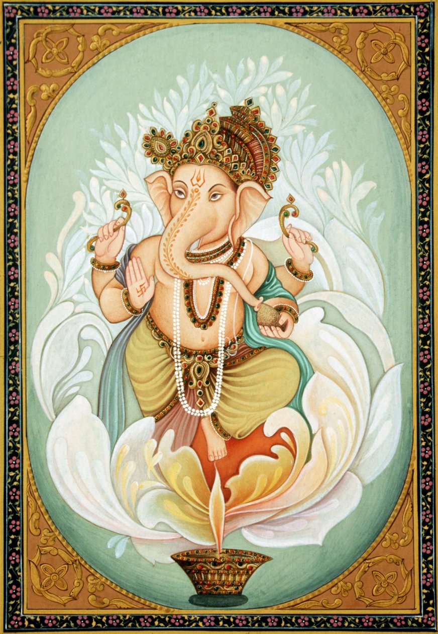 Lord Ganesh Ganpati Miniatyrmålning på papper av School Indian