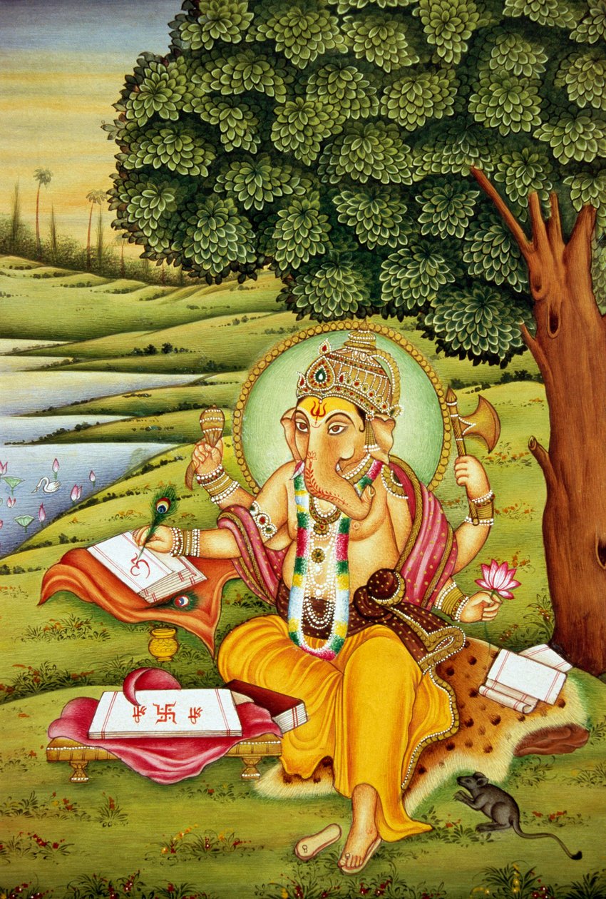 Lord Ganesh Ganpati Miniatyrmålning på papper av School Indian