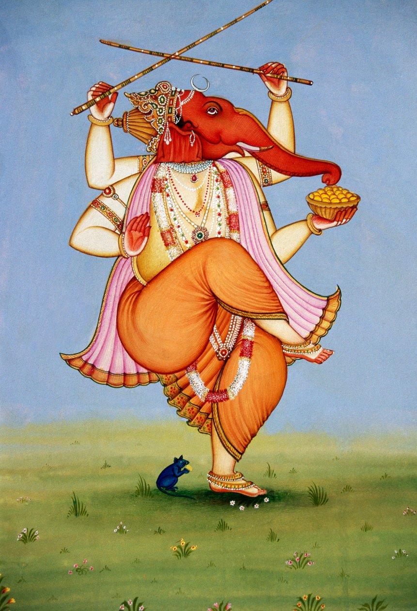 Lord Ganesh Ganpati Miniatyrmålning på papper av School Indian