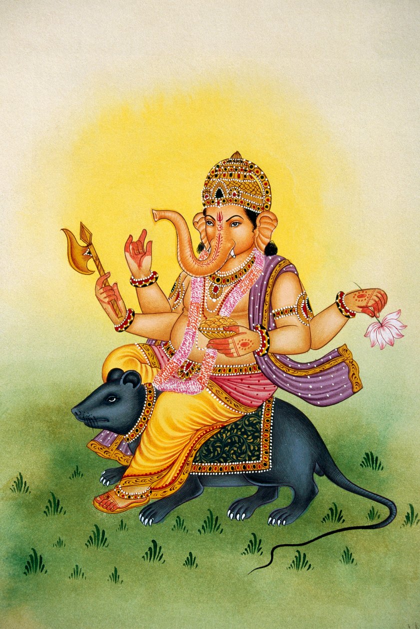 Lord Ganesh Ganpati Miniatyrmålning på papper av School Indian