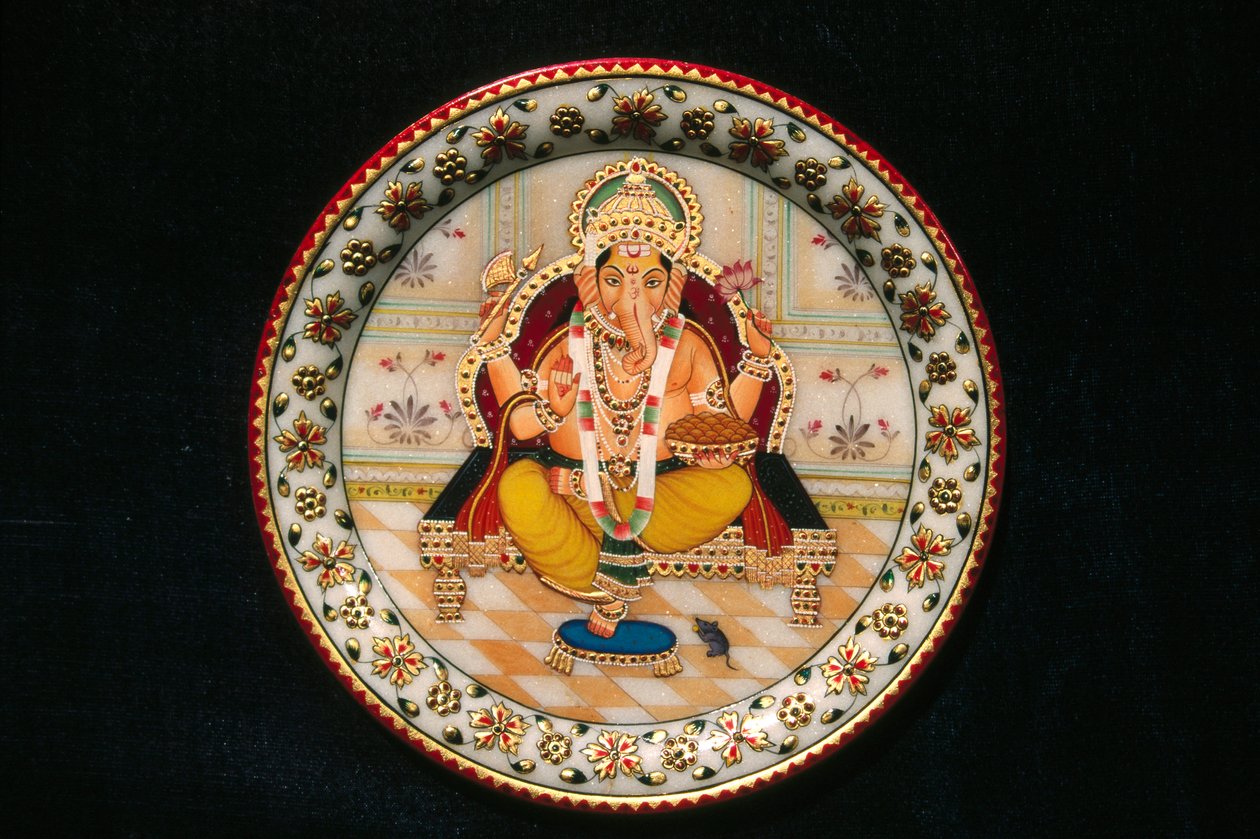 Lord Ganesh Ganpati Miniatyrmålning på papper av School Indian