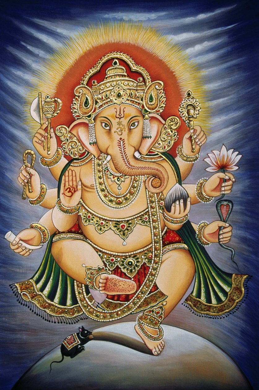 Lord Ganesh Ganpati Miniatyrmålning på papper av School Indian