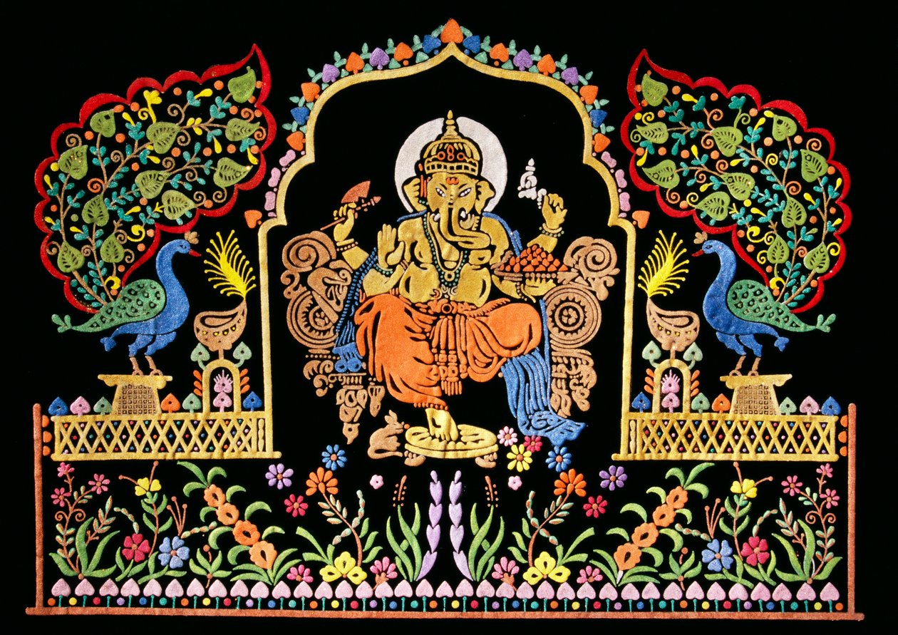 Lord Ganesha Ganpati broderi arbete på sammet av School Indian