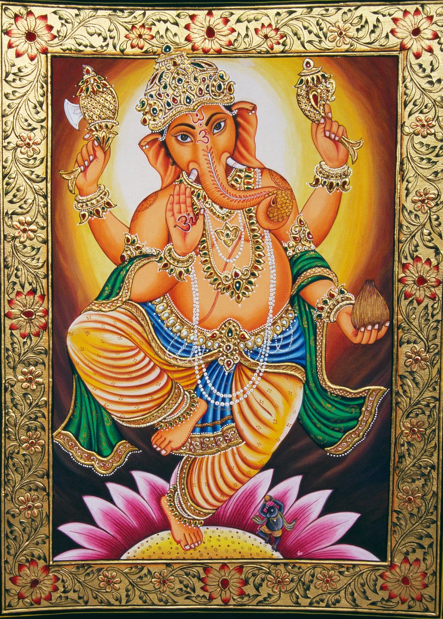 Lord Ganesha Ganpati Miniatyrmålning på papper av School Indian