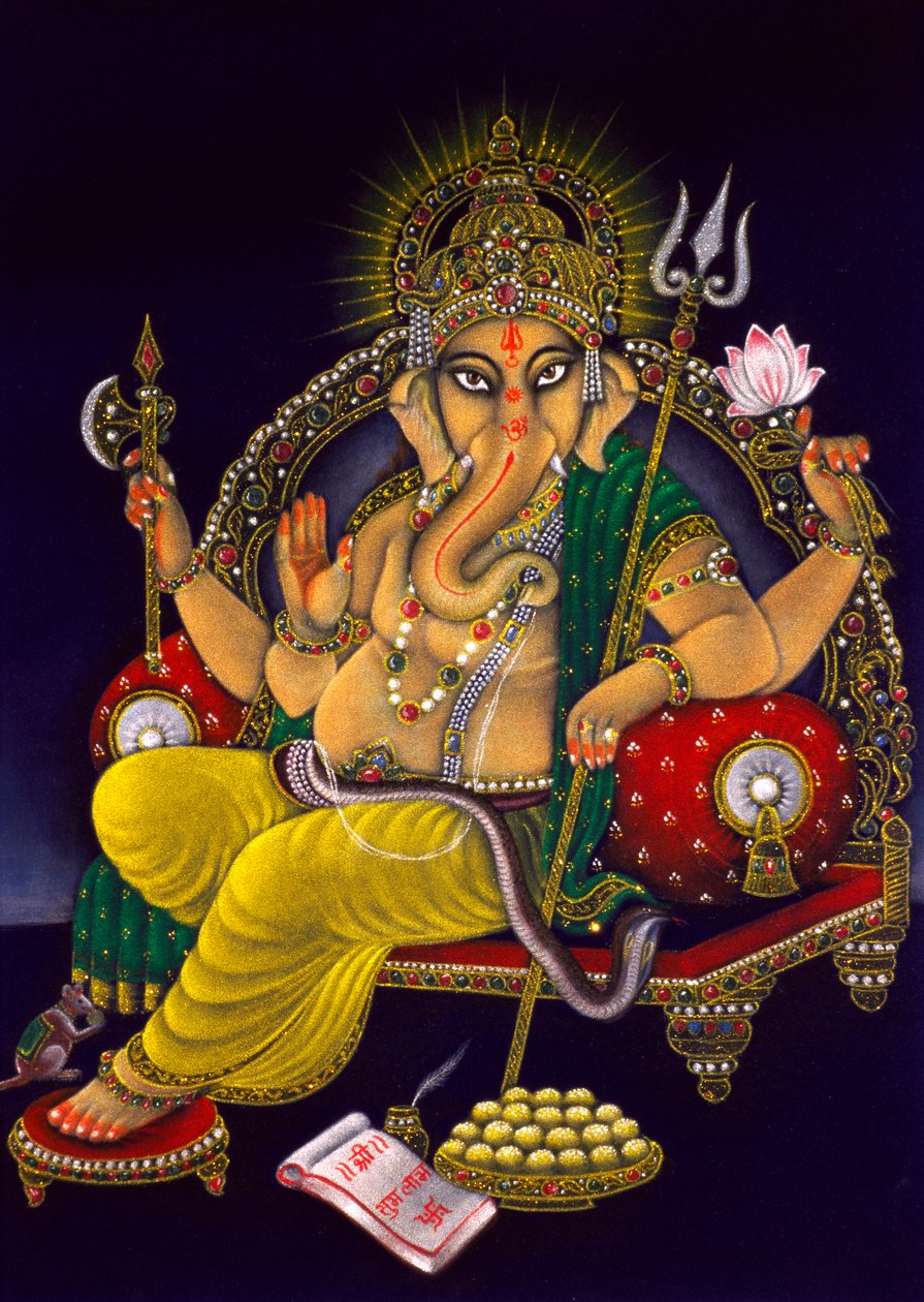 Lord Ganesha Ganpati målning på sammet av School Indian