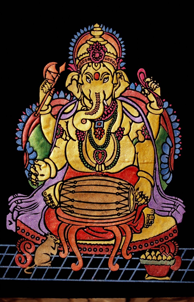Lord Ganesha Ganpati spelar musikinstrument broderiarbete av School Indian