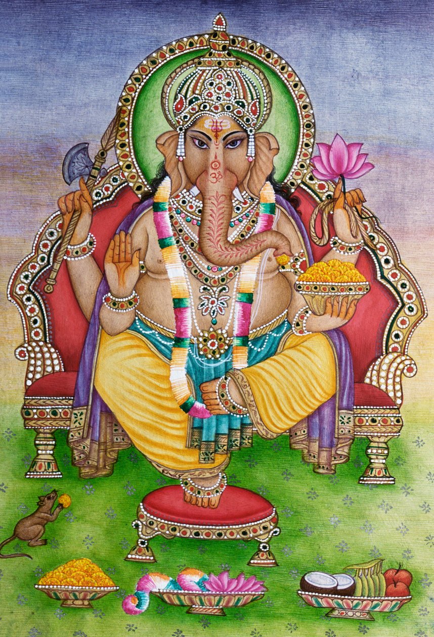 Lord Ganesha Ganpati i miniatyrmålning på papper av School Indian