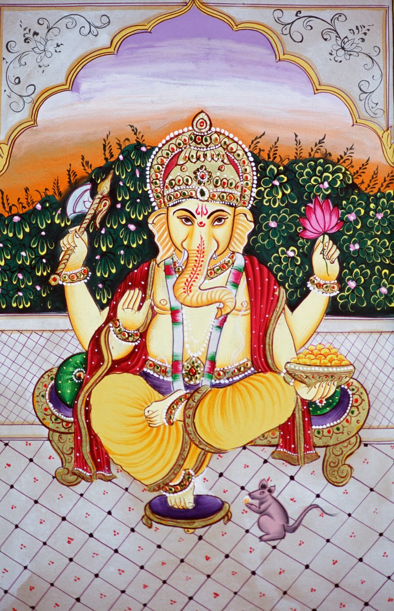 Lord Ganesha Ganpati i miniatyrmålning på papper av School Indian
