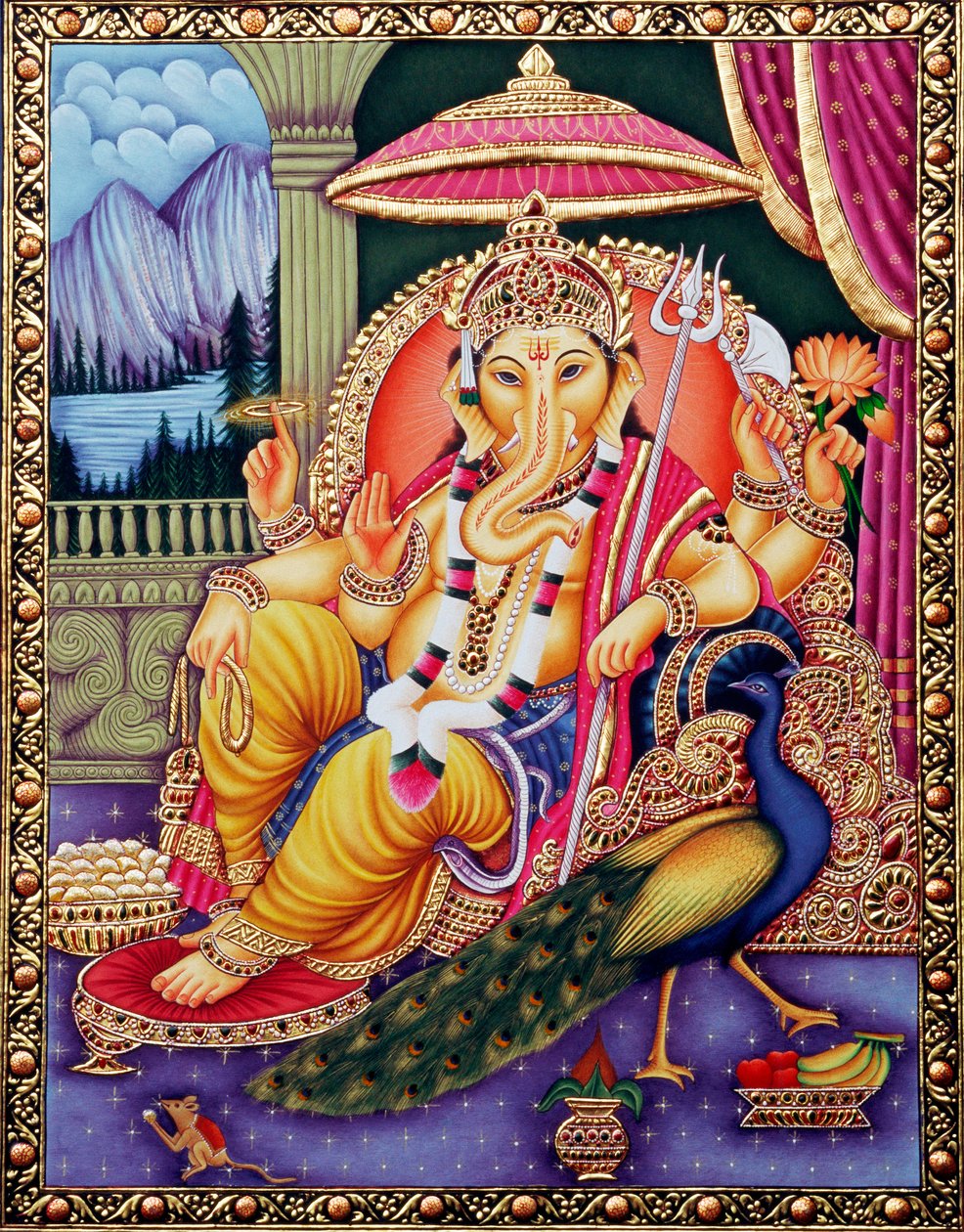 Lord Ganesha Ganpati i miniatyrmålning på papper av School Indian