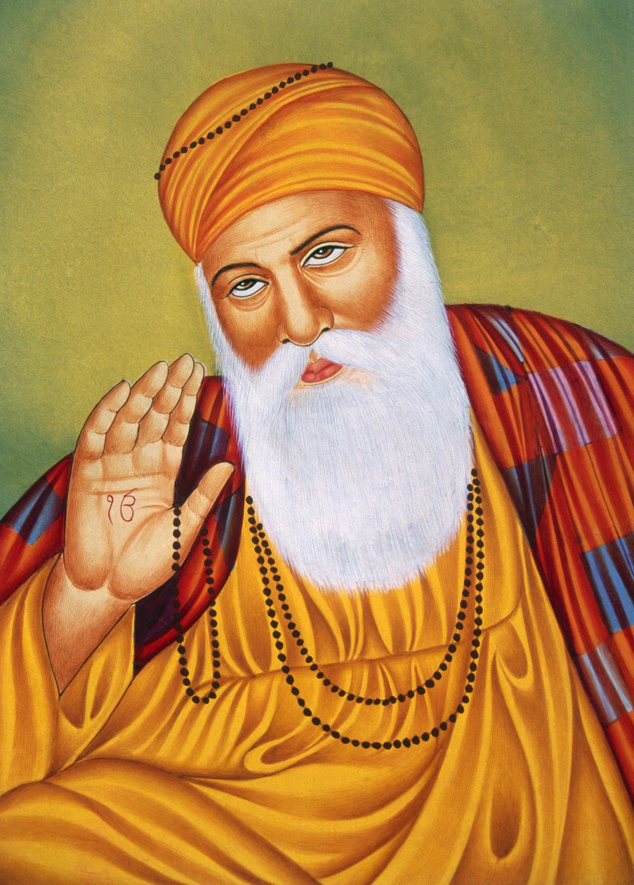 Lord Guru Nanak Miniatyrmålning på papper av School Indian