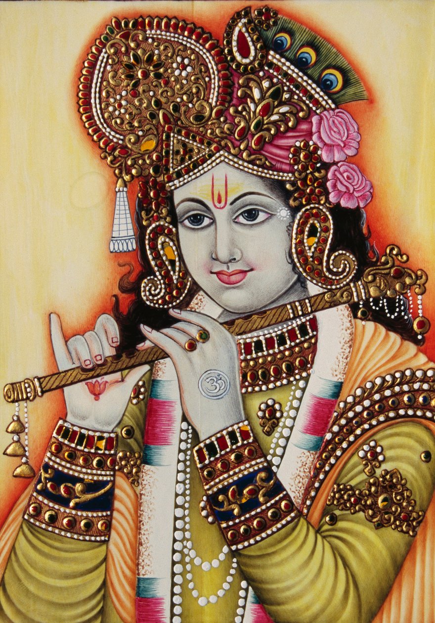 Lord Krishna Miniatyrmålning på papper av School Indian