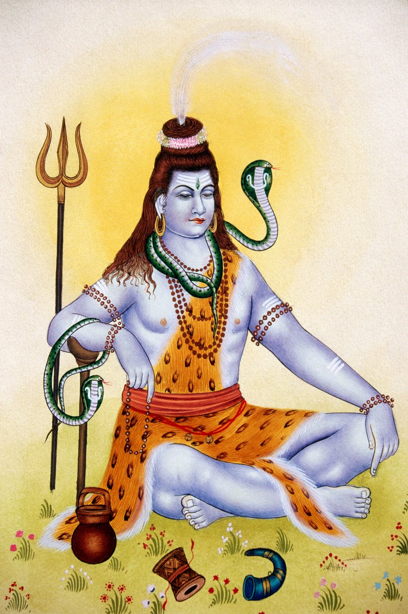 Lord Shiva Shanker Miniatyrmålning på papper av School Indian