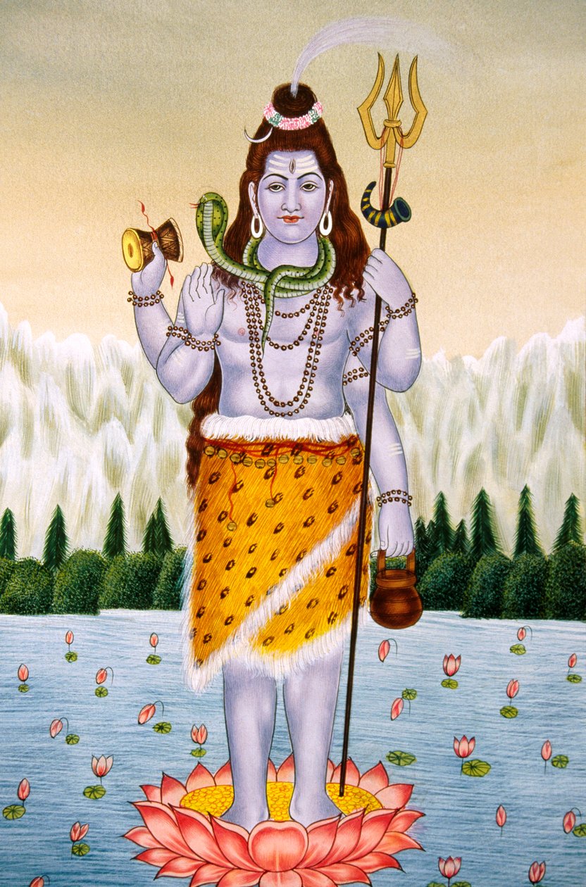 Lord Shiva Shanker Miniatyrmålning på papper av School Indian