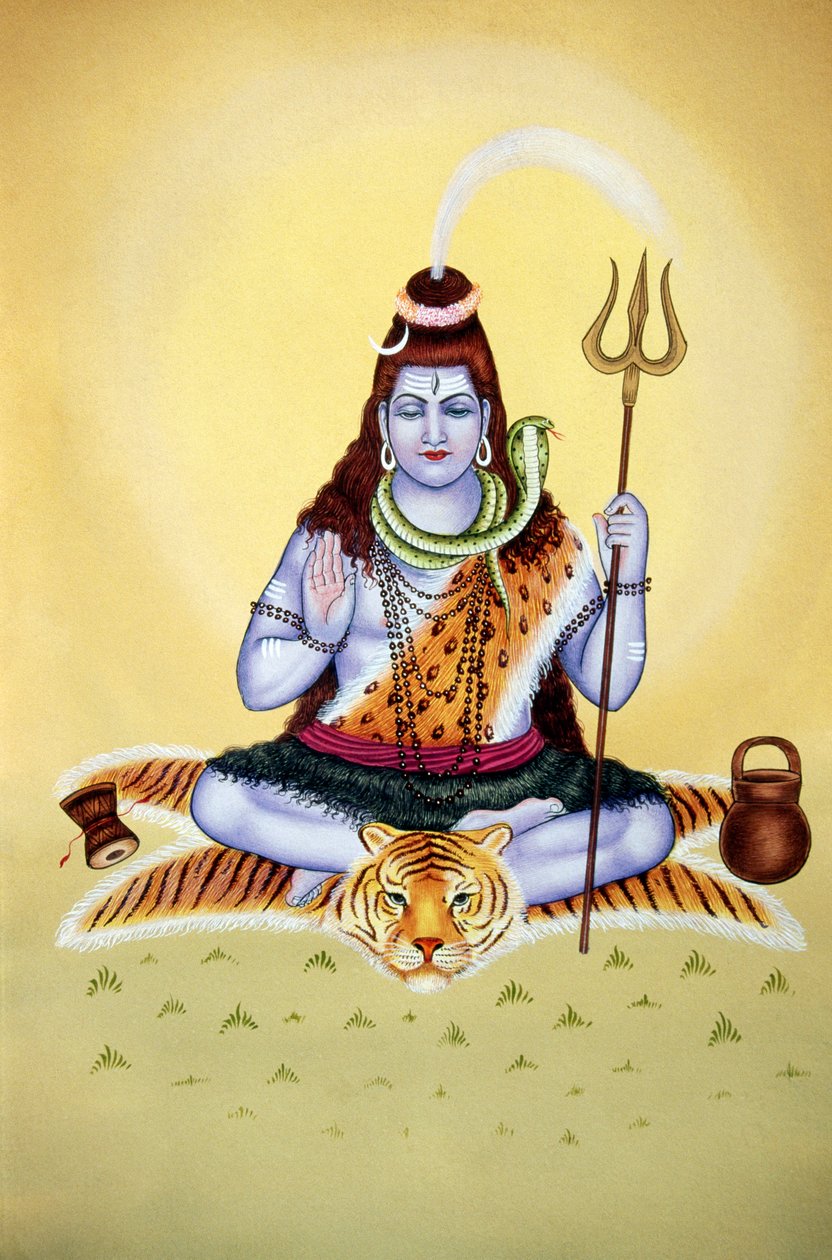 Lord Shiva Shanker Miniatyrmålning på papper av School Indian