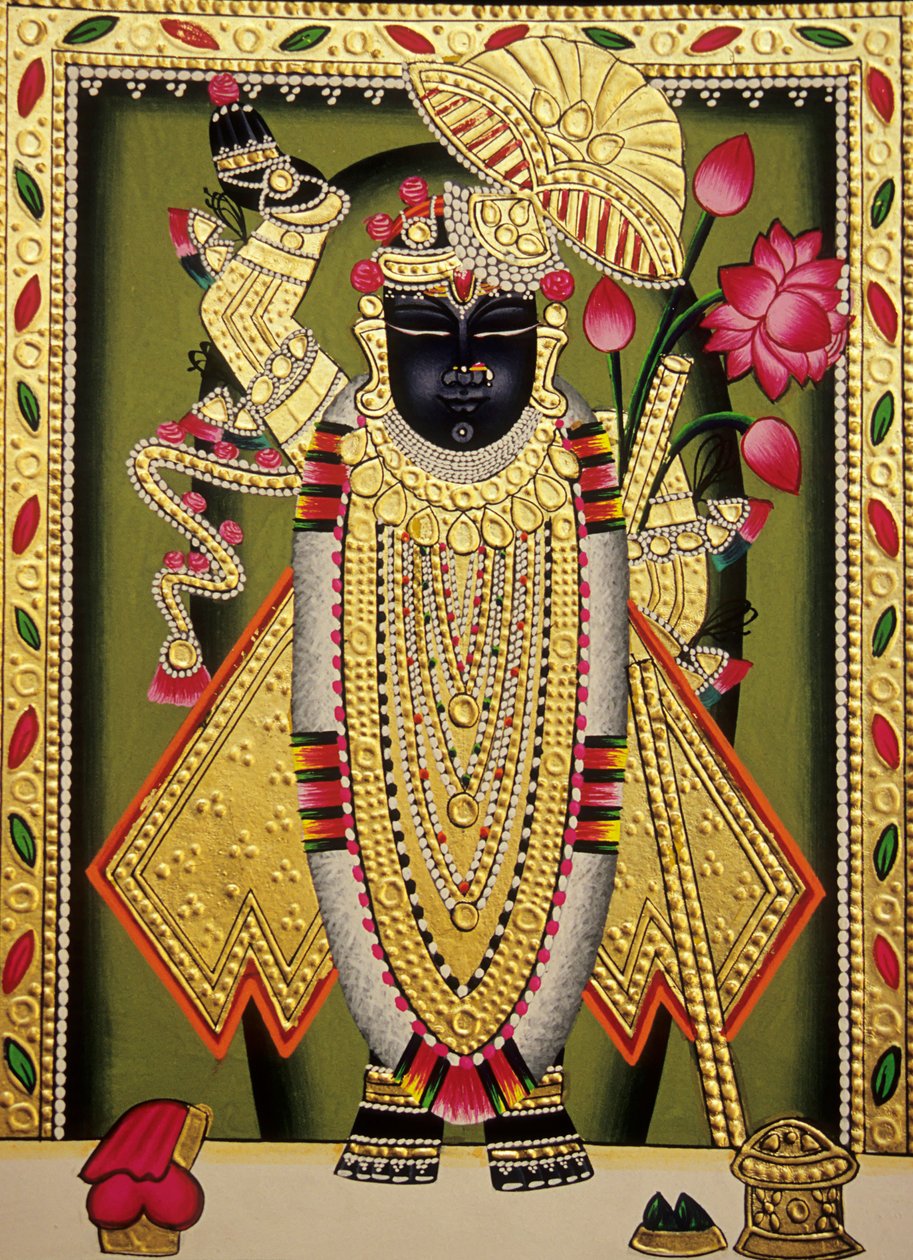 Lord Shrinathan Nathdwaran Miniatyrmålning på papper av School Indian