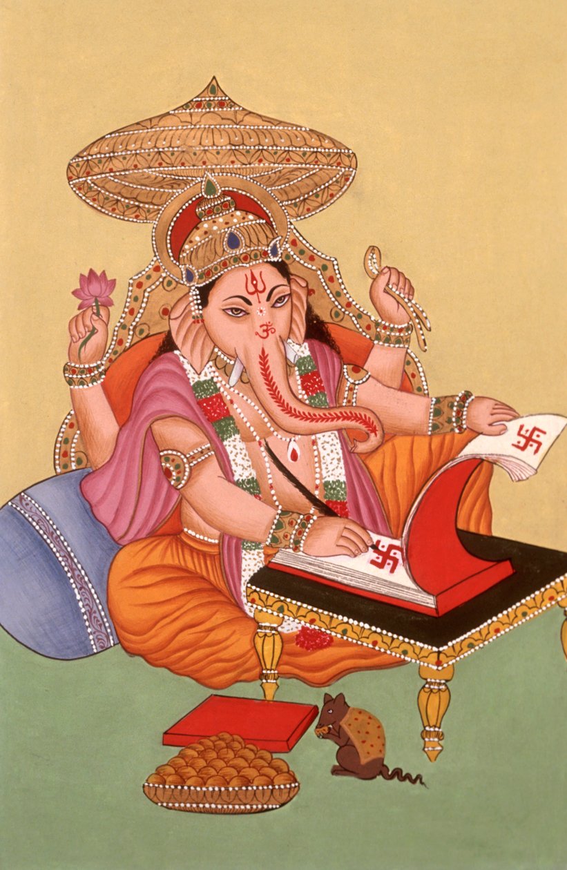 Miniatyrmålning Elefanthuvud Gud Ganesh Ganpati, Indien av School Indian