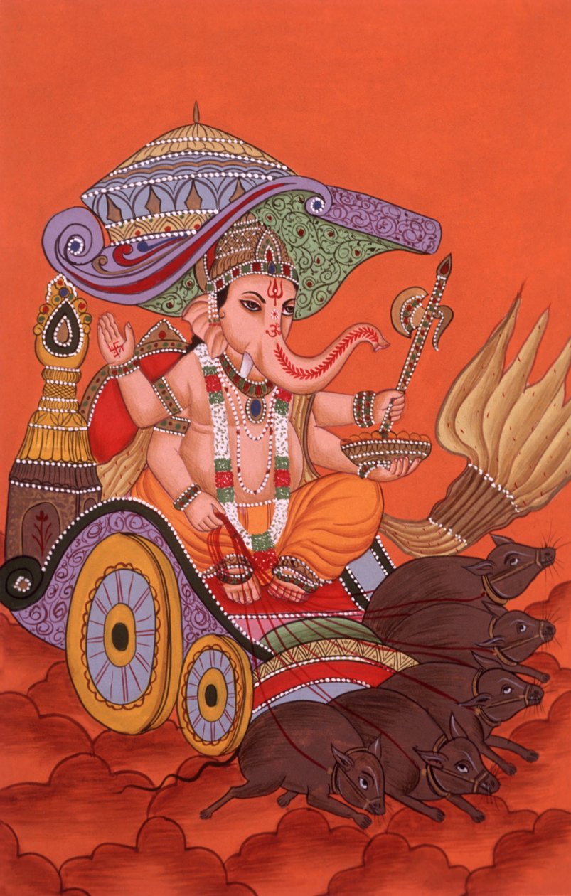 Miniatyrmålning Elefanthuvud Gud Ganesh Ganpati, Indien av School Indian