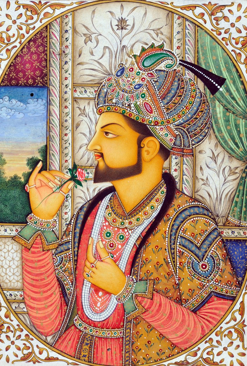 Miniatyrmålning Mughulkejsaren Shah Jahan Indien Asien av School Indian