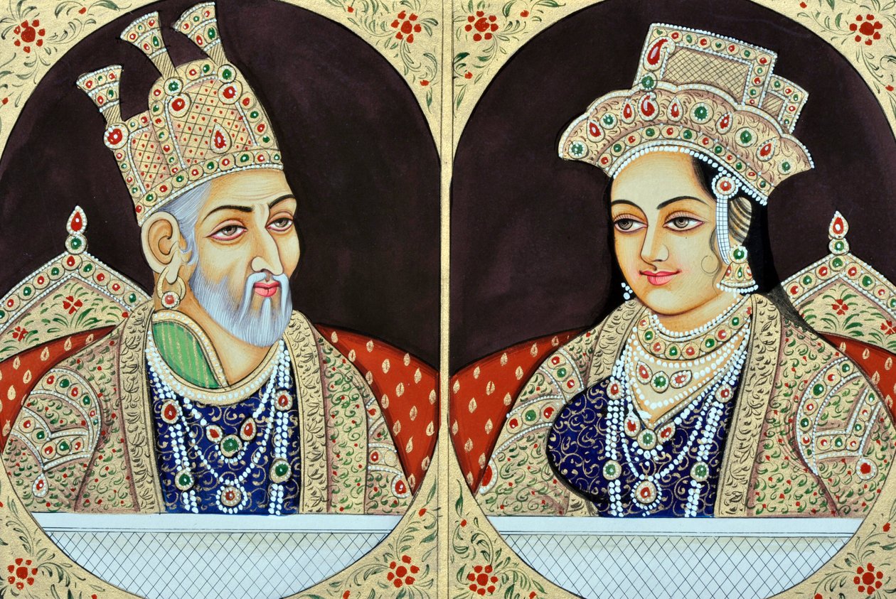 Miniatyrmålning av Bhadur Shah Zafer med Jeenat Mahal Indien Asien av School Indian