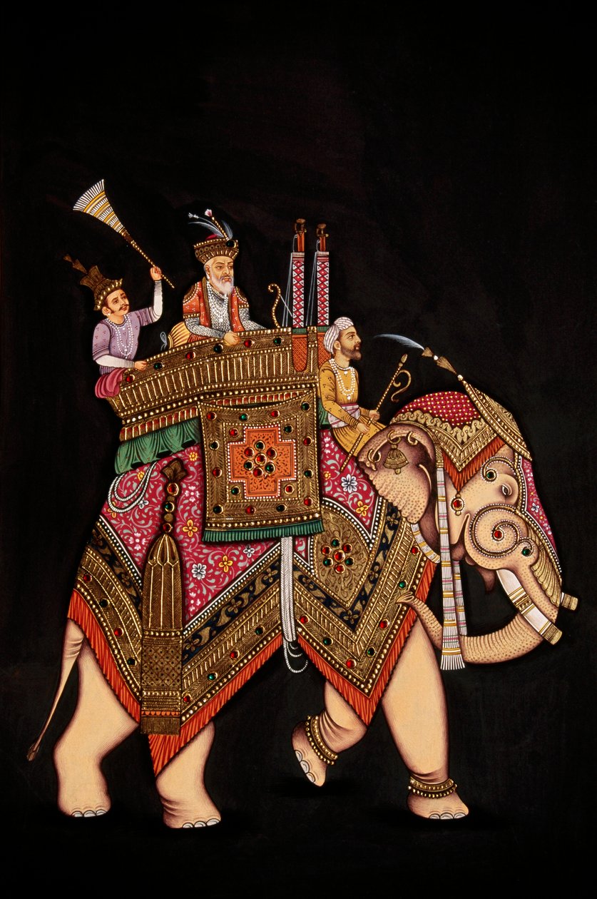 Miniatyrmålning av kejsar Shah Jahan på papper av School Indian