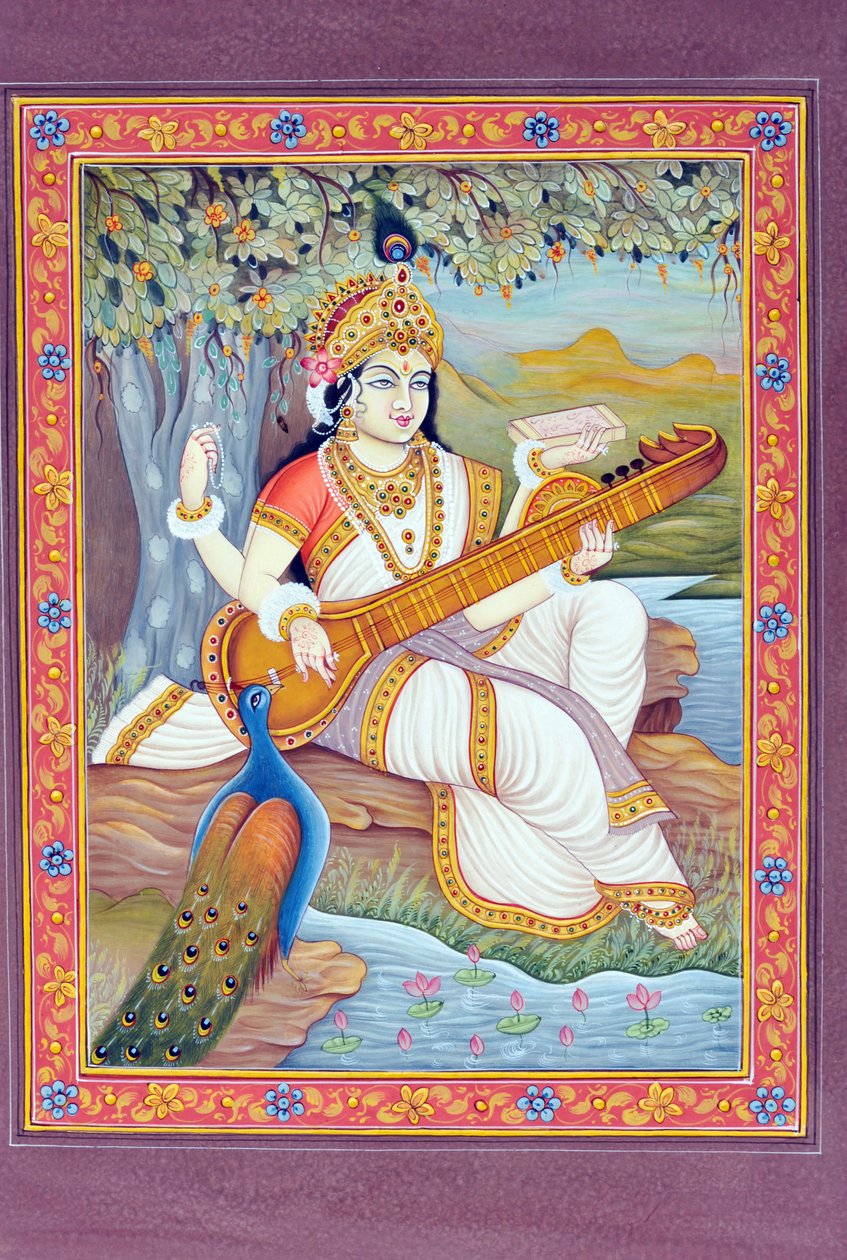 Miniatyrmålning av gudinnan Saraswati av School Indian