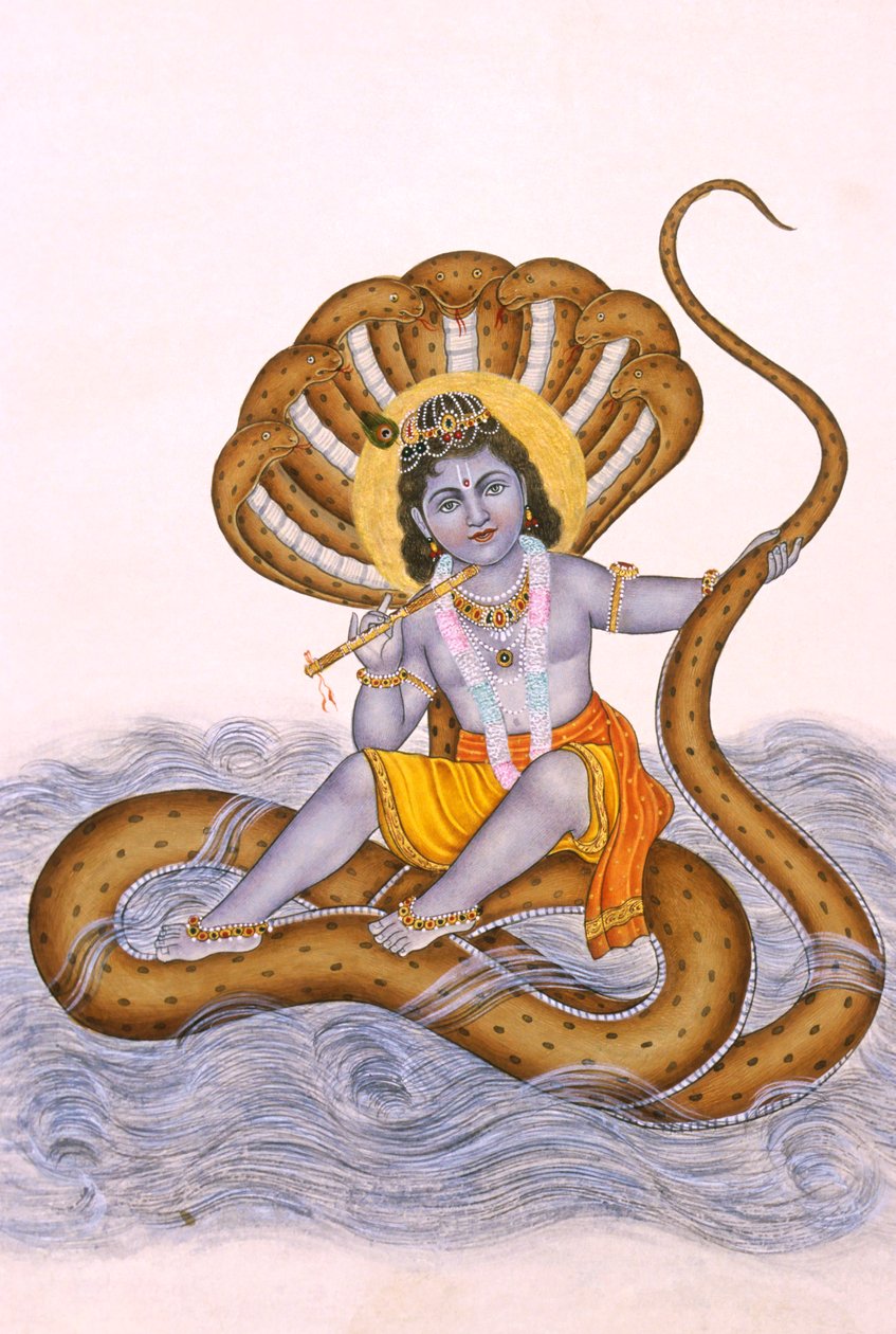 Miniatyrmålning av Lord Bal Krishna på papper av School Indian