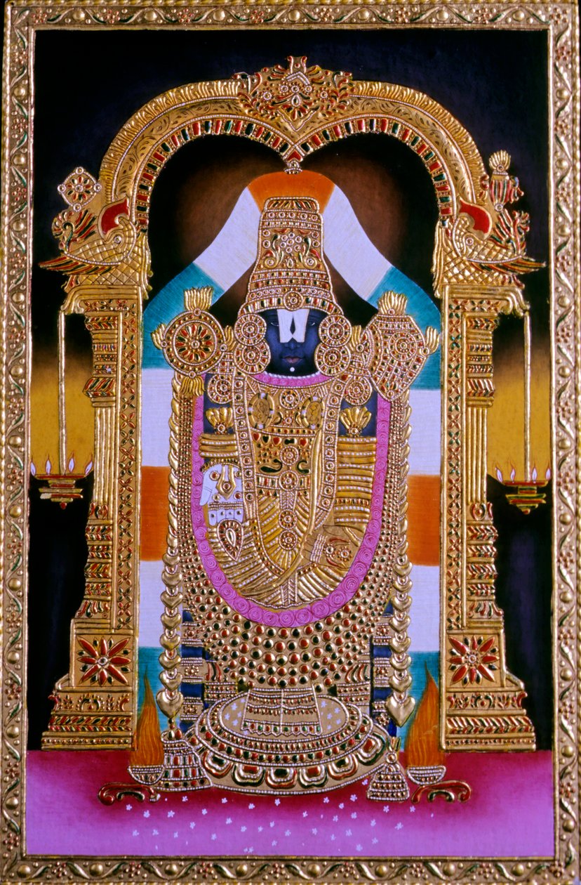 Miniatyrmålning av Lord Tirupati Balaji, Indien av School Indian
