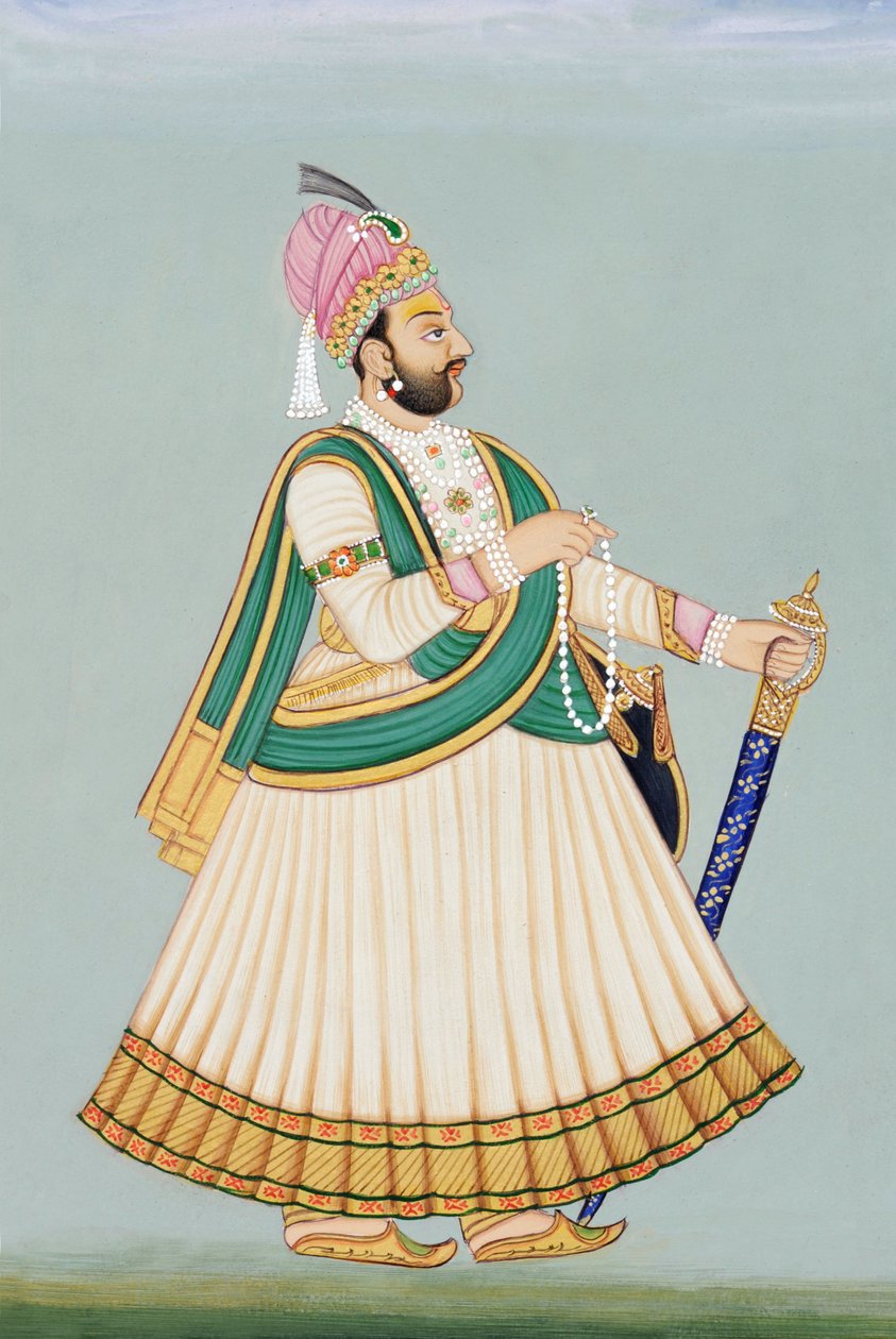 Miniatyrmålning av Maharaja Sawai Jagat Singh, Jaipur av School Indian