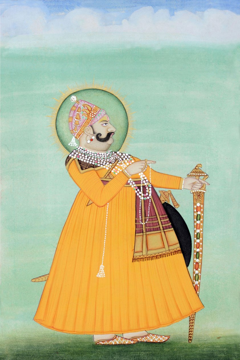 Miniatyrmålning av Maharaja Sawai Madho Singh, Jaipur av School Indian