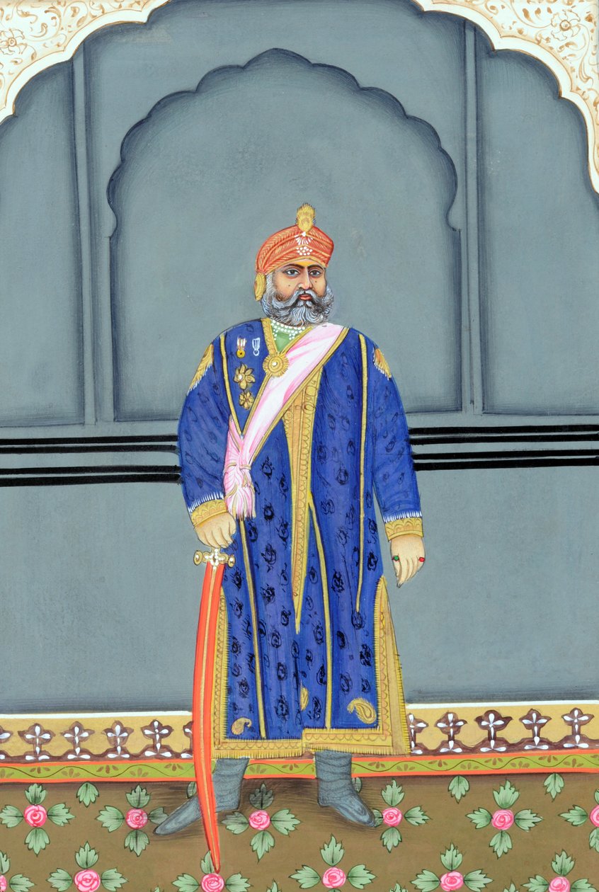 Miniatyrmålning av Maharaja Sawai Madho Singh Second, Jaipur av School Indian