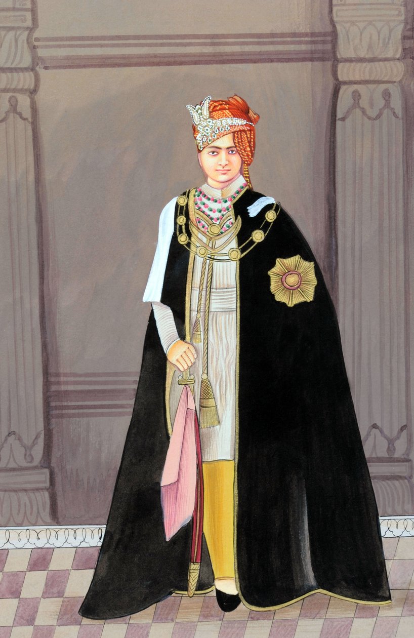 Miniatyrmålning av Maharaja Sawai Man Singh Second, Jaipur av School Indian