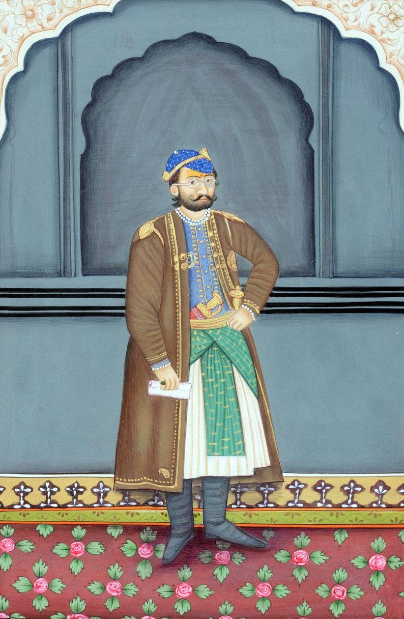 Miniatyrmålning av Maharaja Sawai Ram Singh Second, Jaipur av School Indian