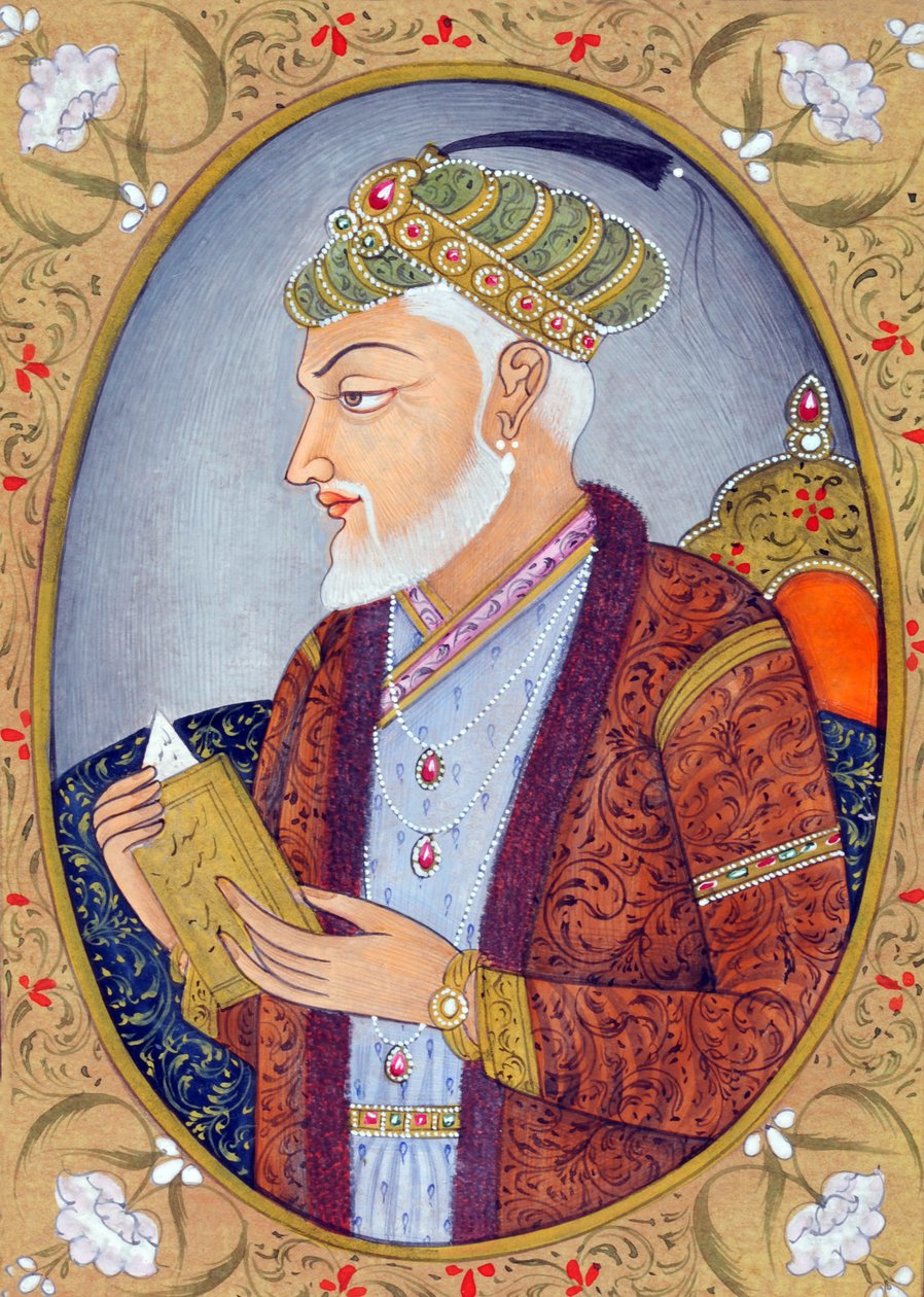 Miniatyrmålning av Moghulkejsaren Aurangzeb Indien Asien av School Indian