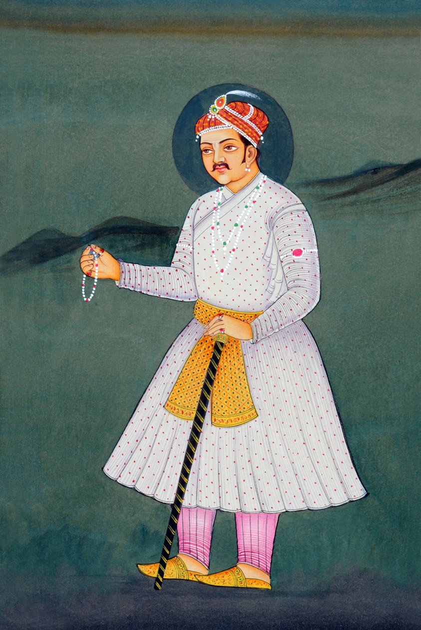 Miniatyrmålning av mogulkejsaren Akbar av School Indian