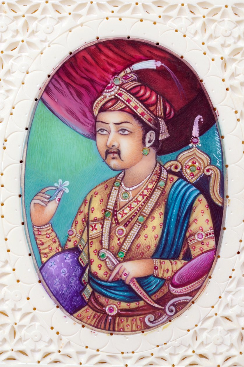 Miniatyrmålning av mogulkejsaren Akbar av School Indian