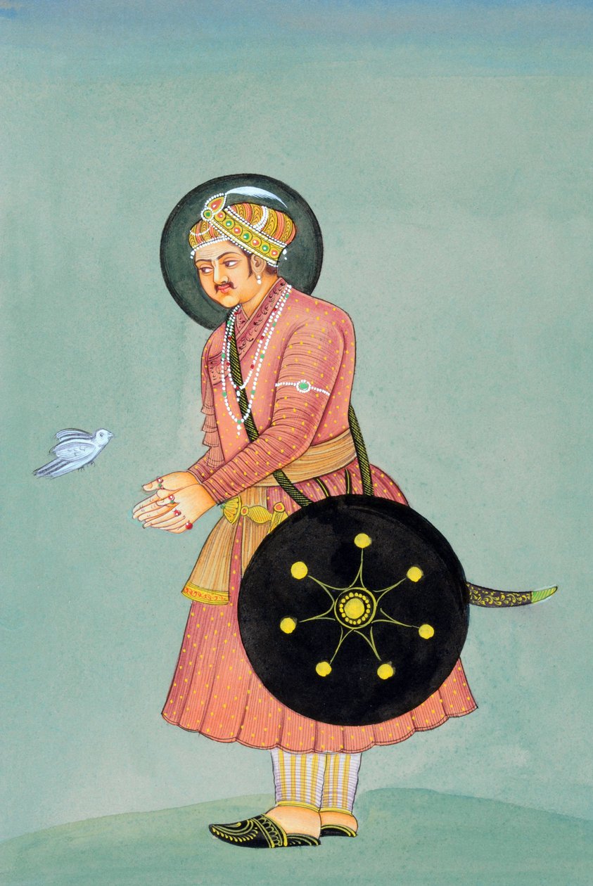 Miniatyrmålning av mogulkejsaren Akbar av School Indian