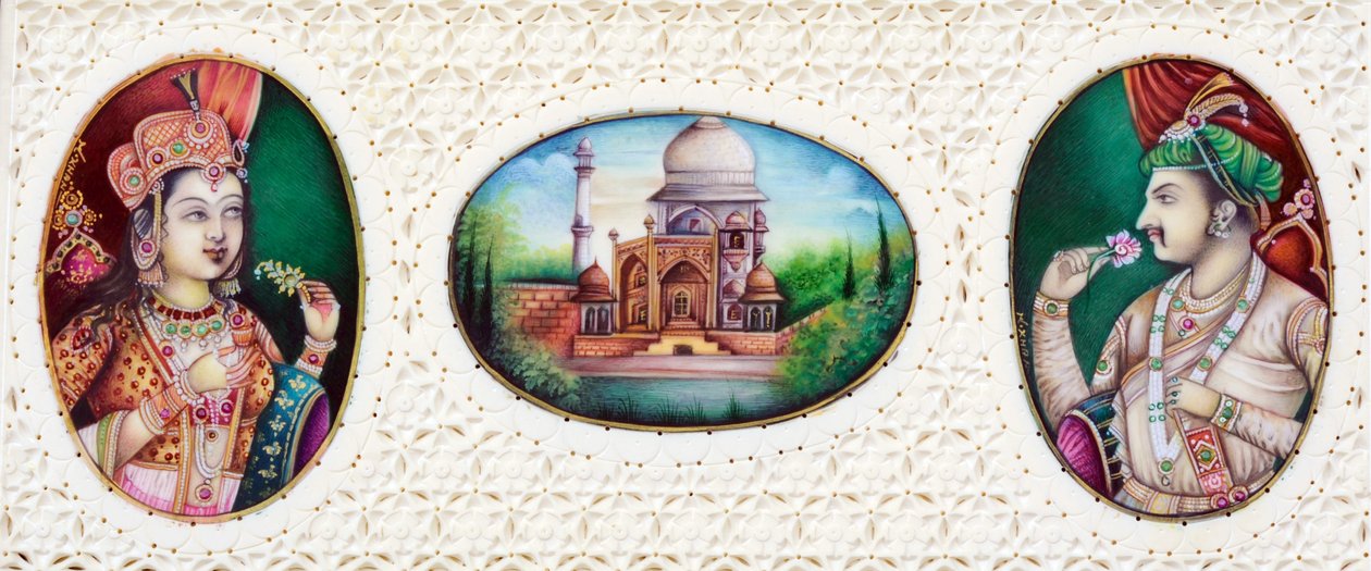 Miniatyrmålning av mogulkejsaren Jahangir med hustrun Noorjahan av School Indian