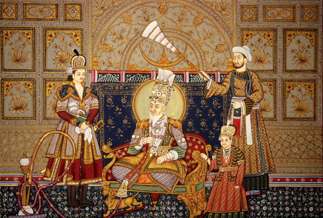 Miniatyrmålning av mogulkejsaren Shah Jahan på papper av School Indian