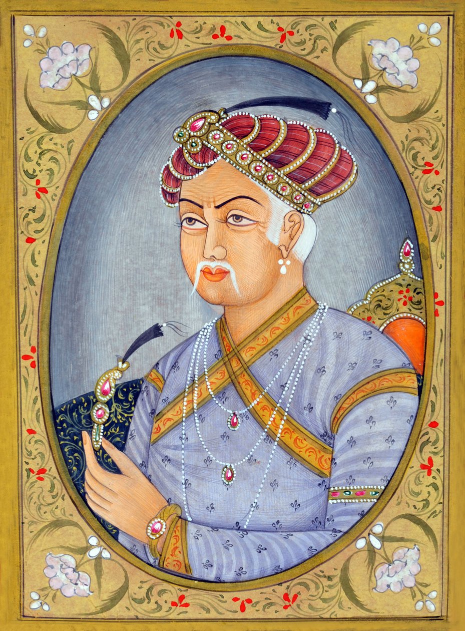 Miniatyrmålning av Mughul-kejsaren Akbar av School Indian