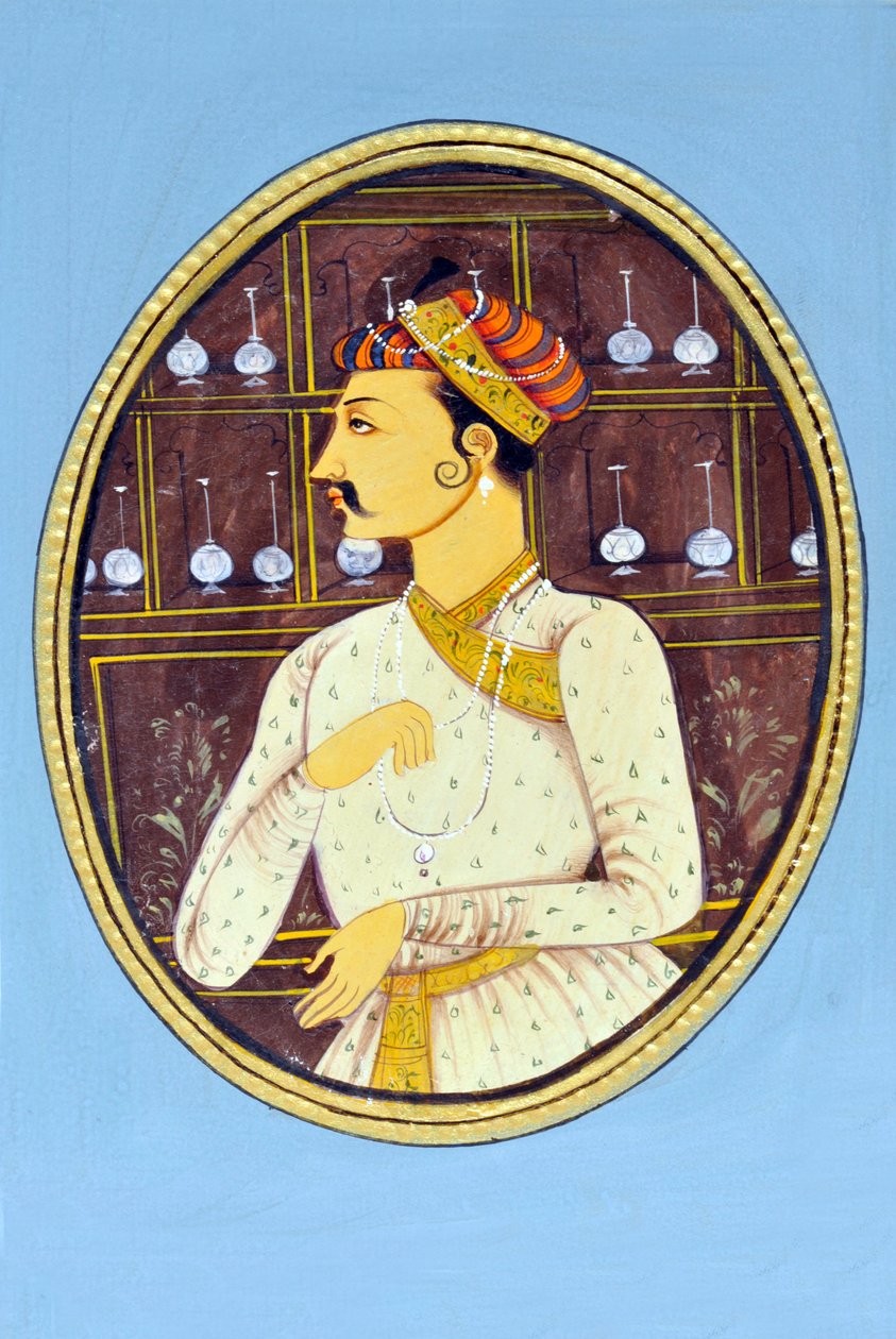 Miniatyrmålning av Mughul-kejsaren Akbar Indien Asien av School Indian