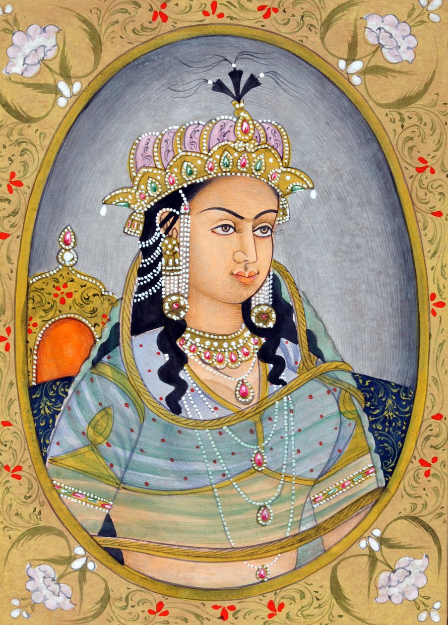 Miniatyrmålning av Mughul-drottningen Mehrunissa Indien Asien av School Indian